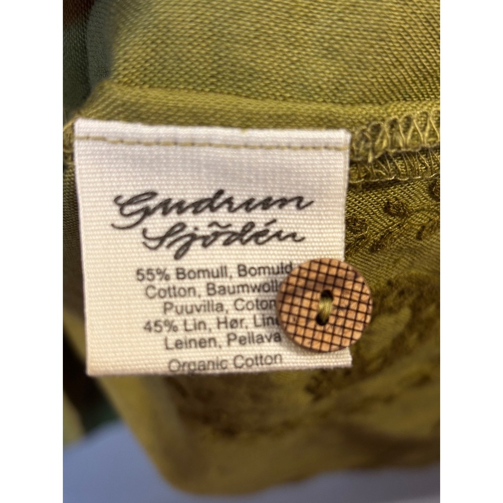 GUDRUN SJODEN Chartreuse Green Linen cotton Embroidered Drop Waist Dress S - Picture 6 of 7